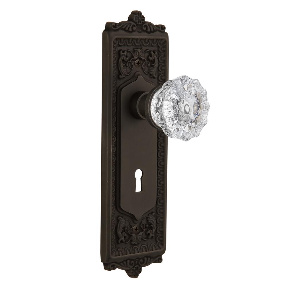 Nostalgic Warehouse EADCRY Privacy Knob Egg and Dart Plate with Crystal Knob and Keyhole in Oil